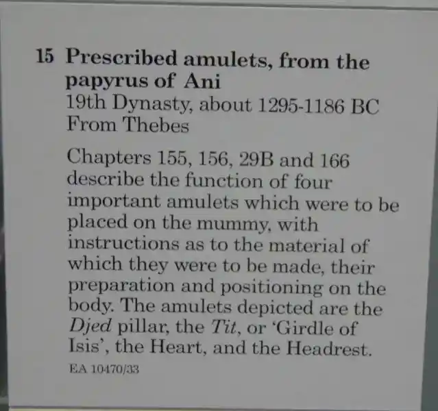 Prescribed amulets, from the papyrus of Ani